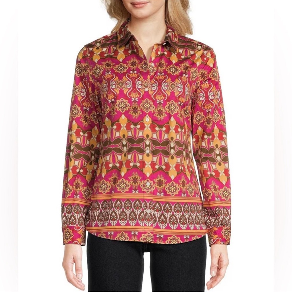 J. MCLAUGHLIN Lois Printed Stretch Sateen
Long Sleeve Button Down Blouse Top